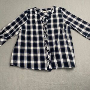 Sky Are Blue Curvy Women's size 2X Plaid Lace-Up Bohemian Outdoor Blouse